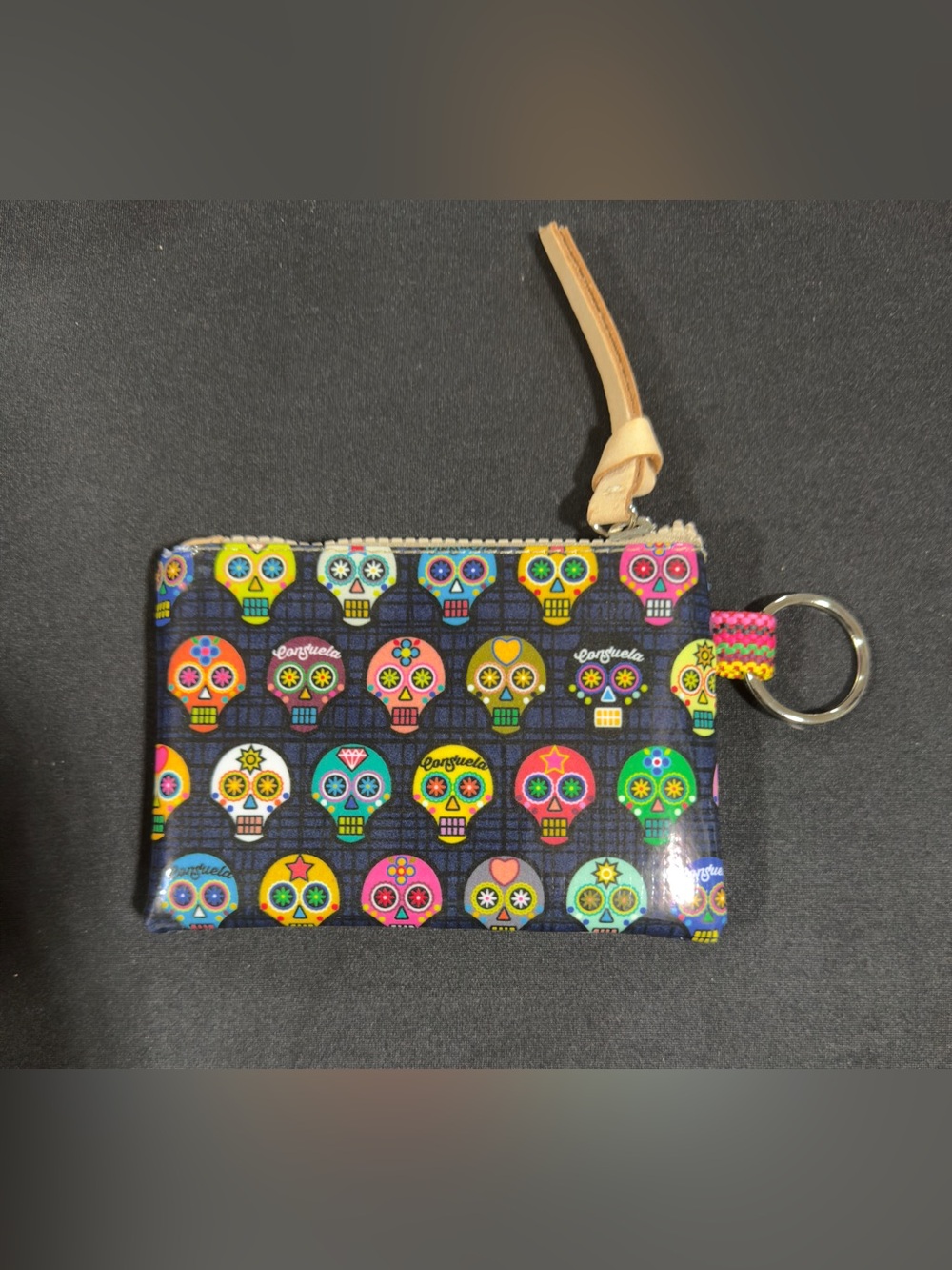 Consuela Tiny Teeny Pouch Sugar Skull Print Leather Trim Cosmetic Coin Bag - Picture 3 of 7